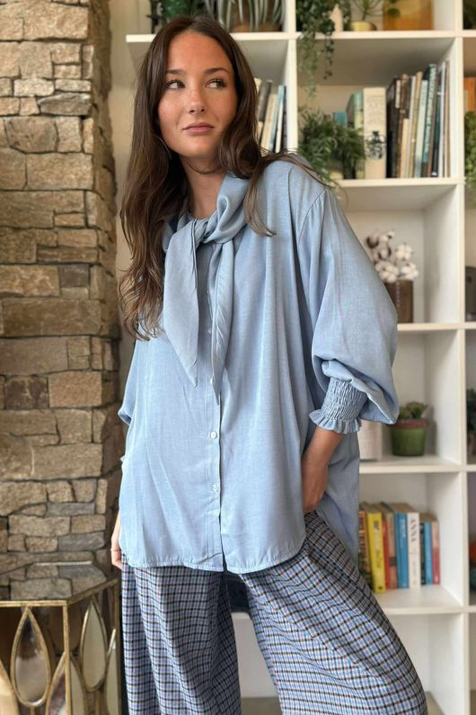 Perfect Chambray Denim Neckerchief Blouse Light